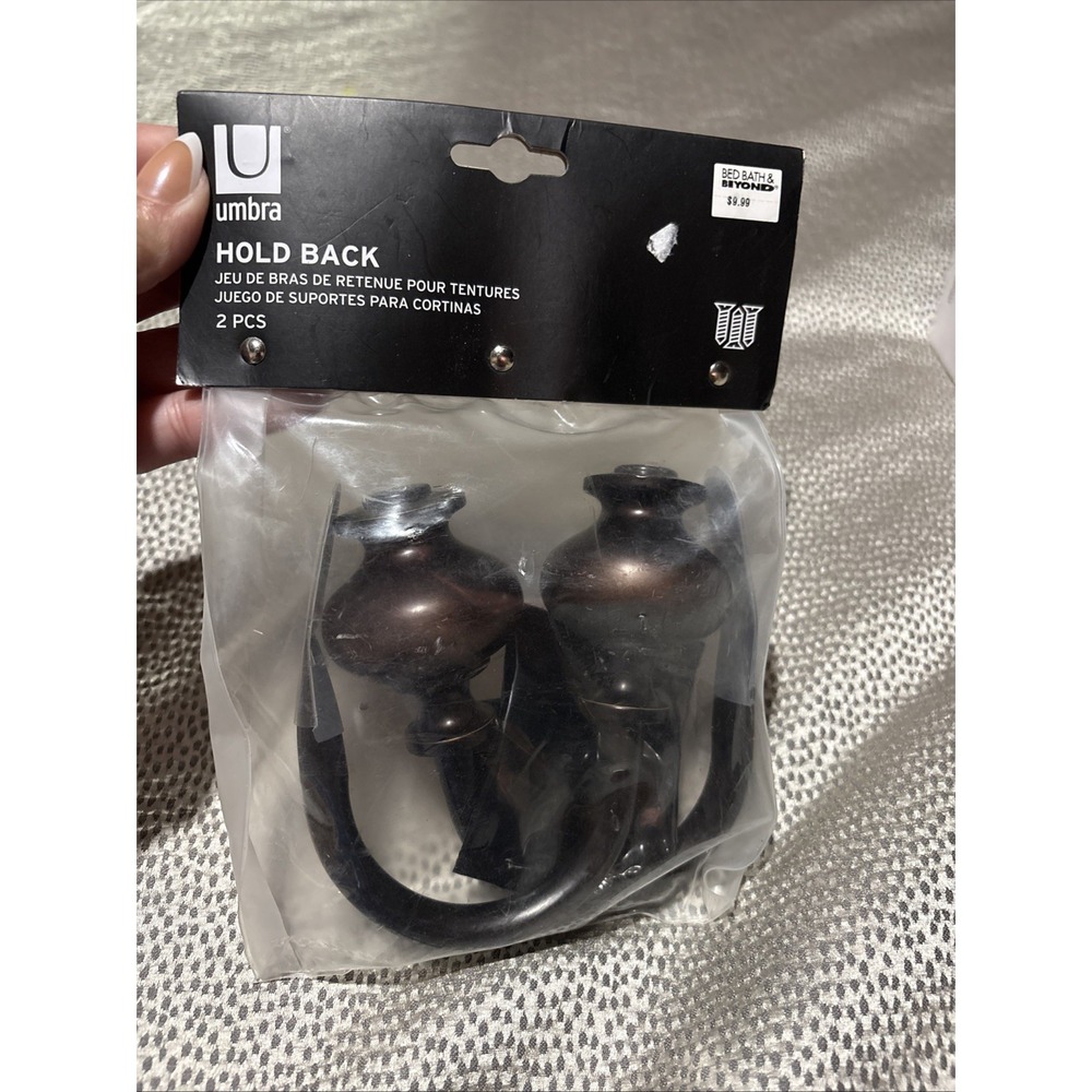 Set of 2 Black Umbra Holdback Set Curtains Drapery Dark Bronze New